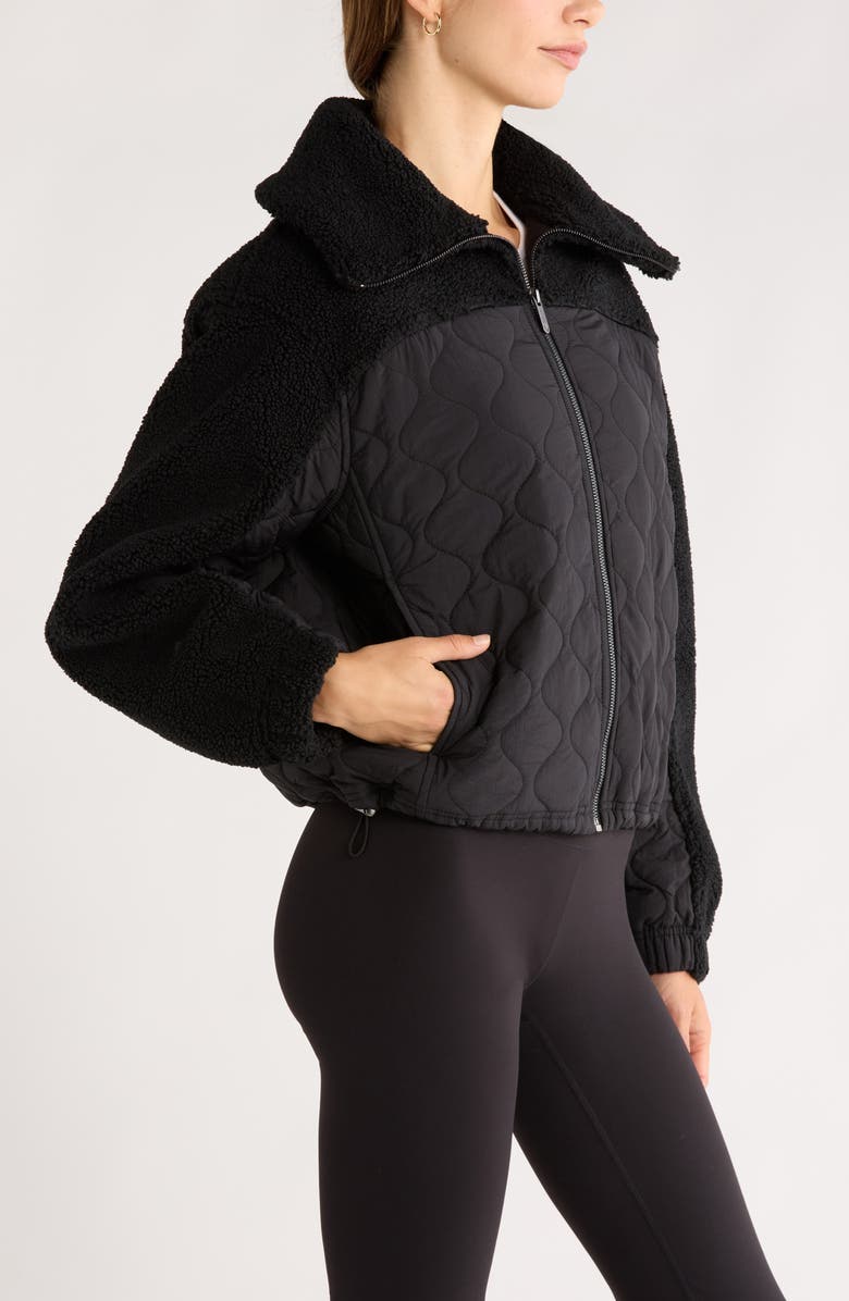 Zella Faux Shearling & Quilted Nylon Hybrid Jacket, Alternate, color, Black