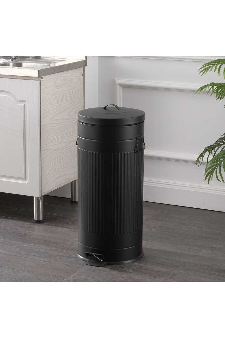 Theo Retro Step Trash Can with Soft-Close Lid and FREE Mini Trash Can, Alternate, color, Charcoal Black