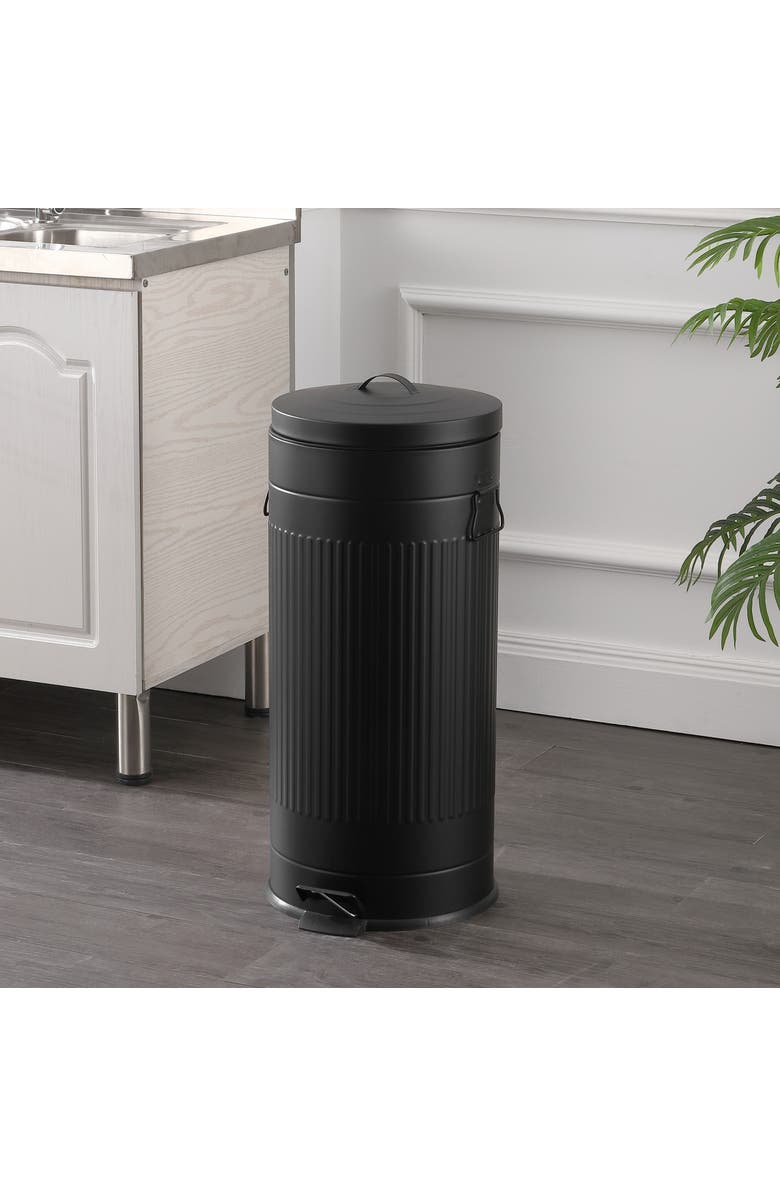 HAPPIMESS Theo Retro 8-Gallon Step Trash Can with Soft-Close Lid and Mini Trash Can, Alternate, color, Charcoal Black