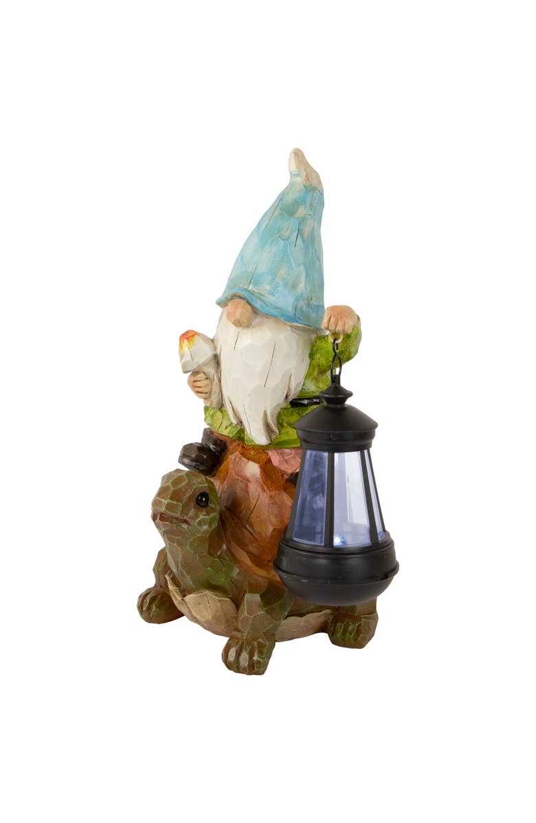 Northlight 12.5" Solar LED Lighted Gnome and Turtle Outdoor Garden Statue, Alternate, color, Brown
