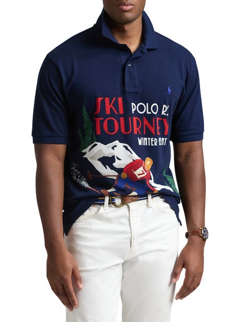 Big & Tall Ski-Print Mesh Polo Shirt