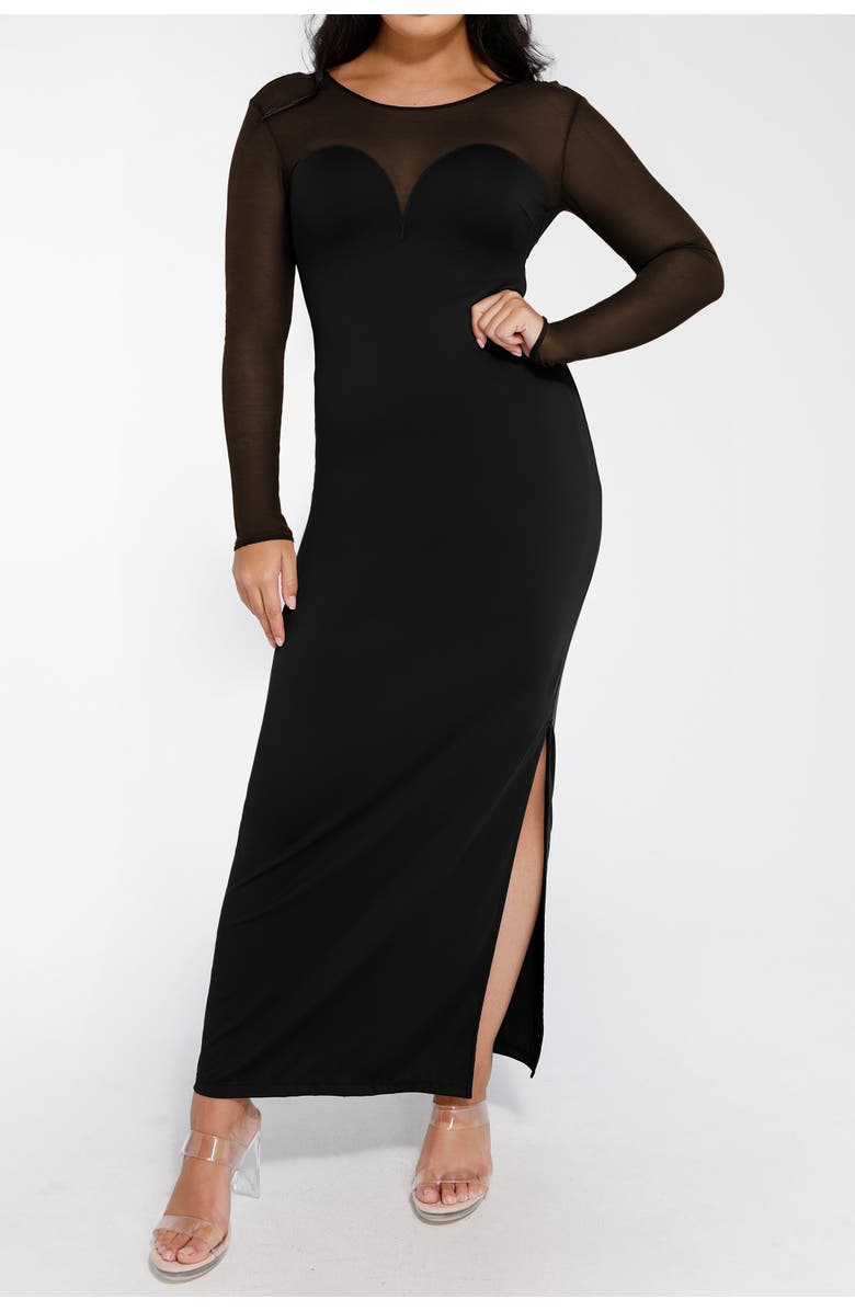 Popilush Shapewear Mesh Long Sleeve V-Back Slimming Maxi Dress | Nordstrom Popilush Shapewear Mesh Long Sleeve V-Back Slimming Maxi Dress | Nordstrom