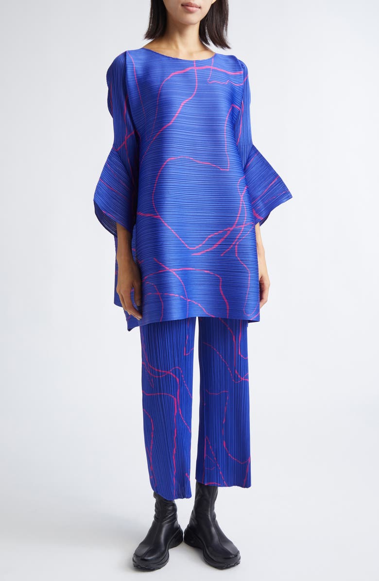 Pleats Please Issey Miyake Pause Print Pleated Dress, Alternate, color, Blue