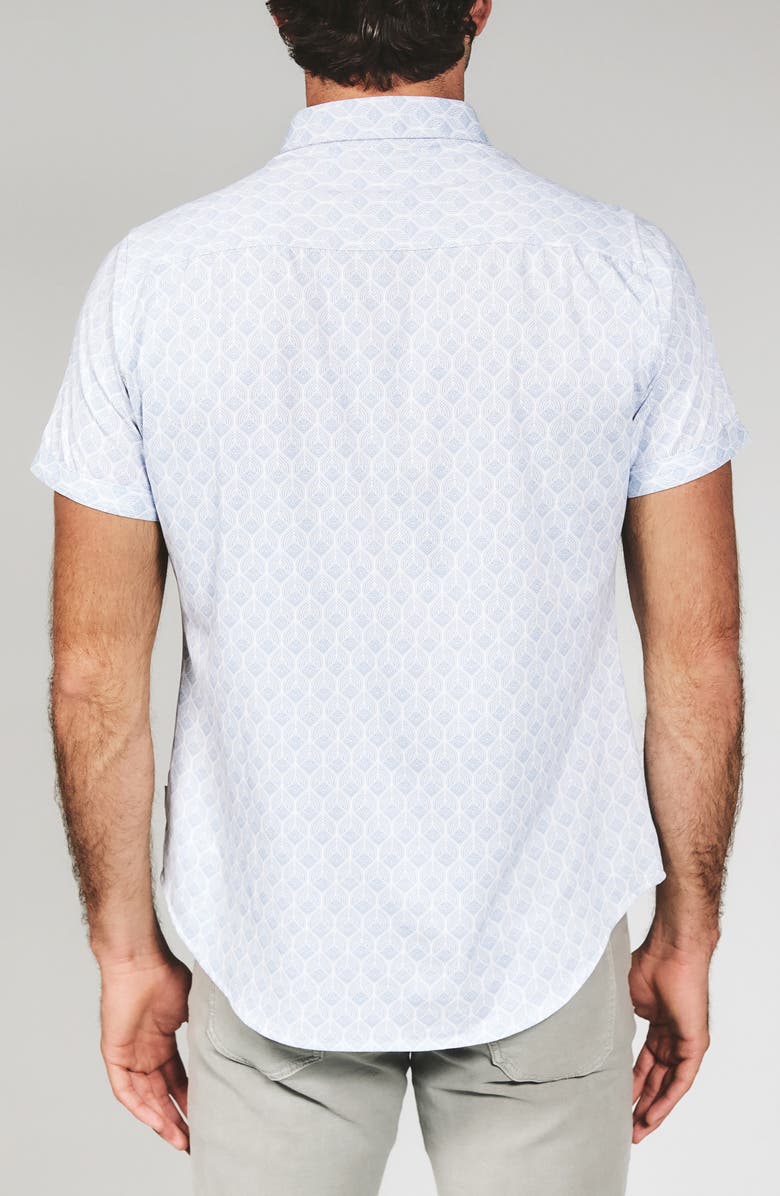 7 Diamonds Holden Leaf Print Short Sleeve Stretch Button-Up Shirt, Alternate, color, Light Blue