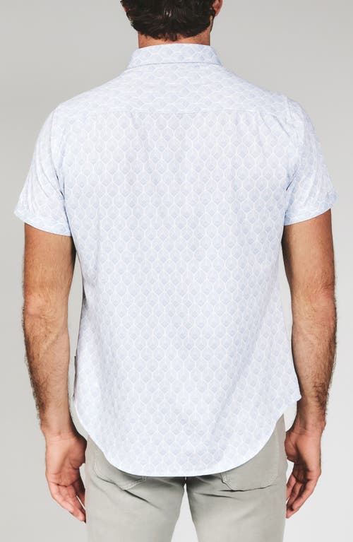 7 Diamonds Holden Leaf Print Short Sleeve Stretch Button-up Shirt In White