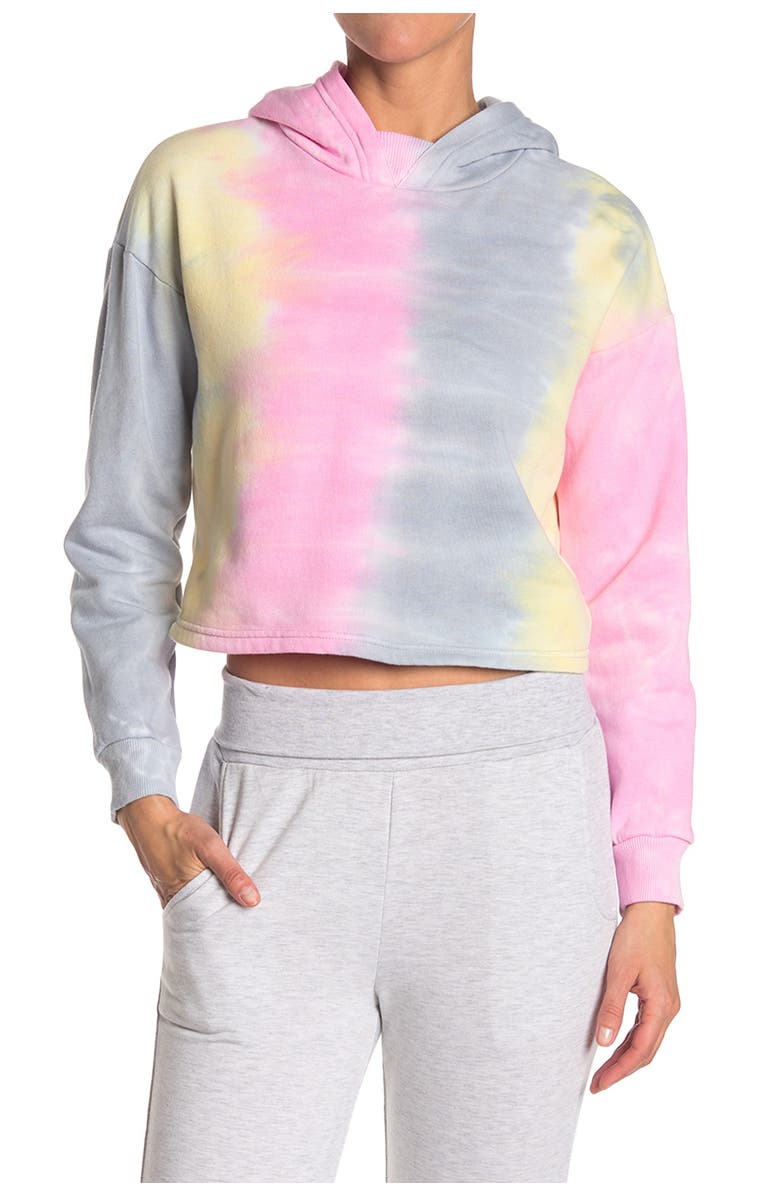 90 DEGREE BY REFLEX Tie-Dye Brushed Crop Hoodie, Main, color, 