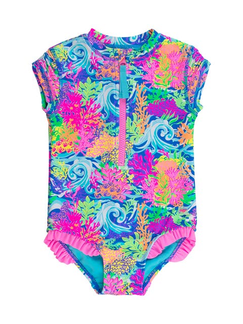Girls Short Sleeve UPF50+ One Piece Rash Guard