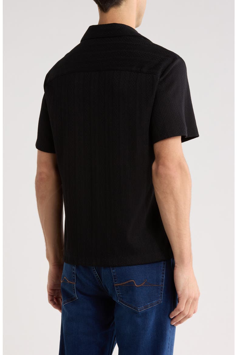 Black with Geometric Stripes Camp Shirt, Alternate, color, BLACK