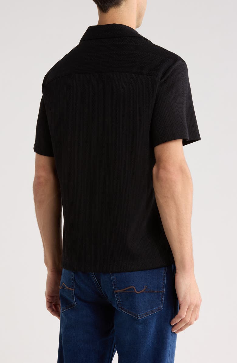 DENIM AND FLOWER Black with Geometric Stripes Camp Shirt, Alternate, color, Black