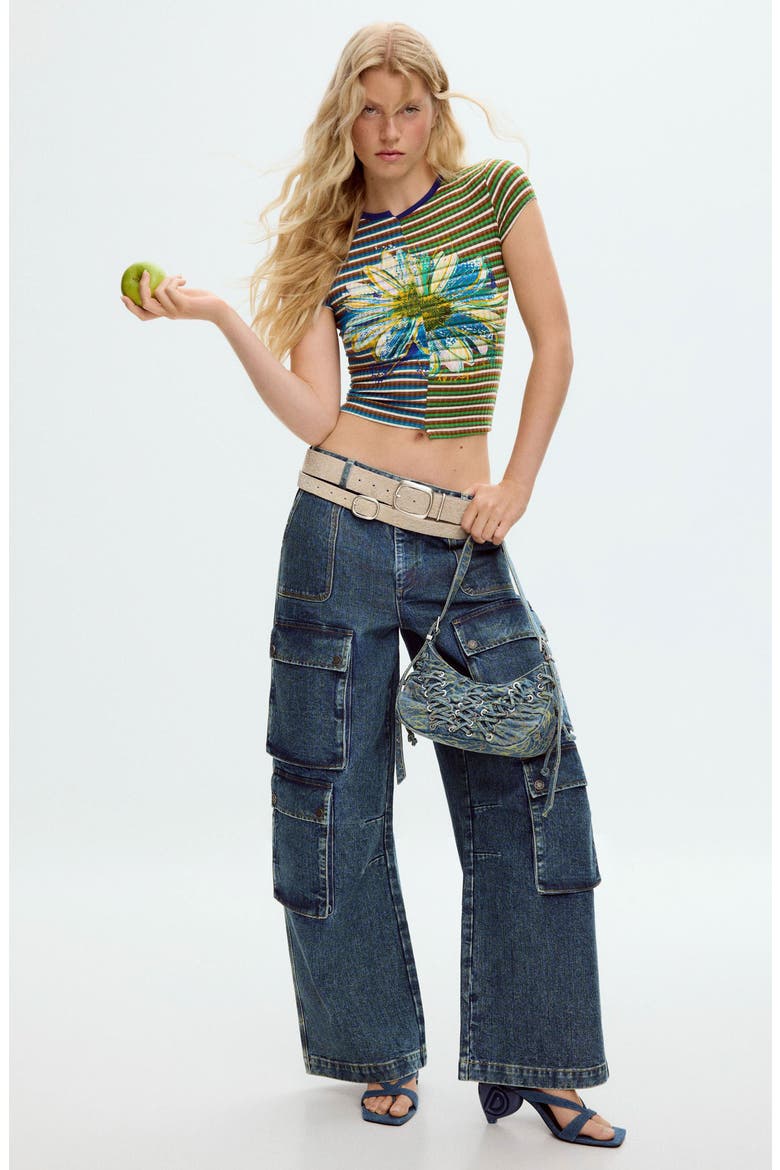 Wide Leg Cargo Jeans, Alternate, color, BLUE