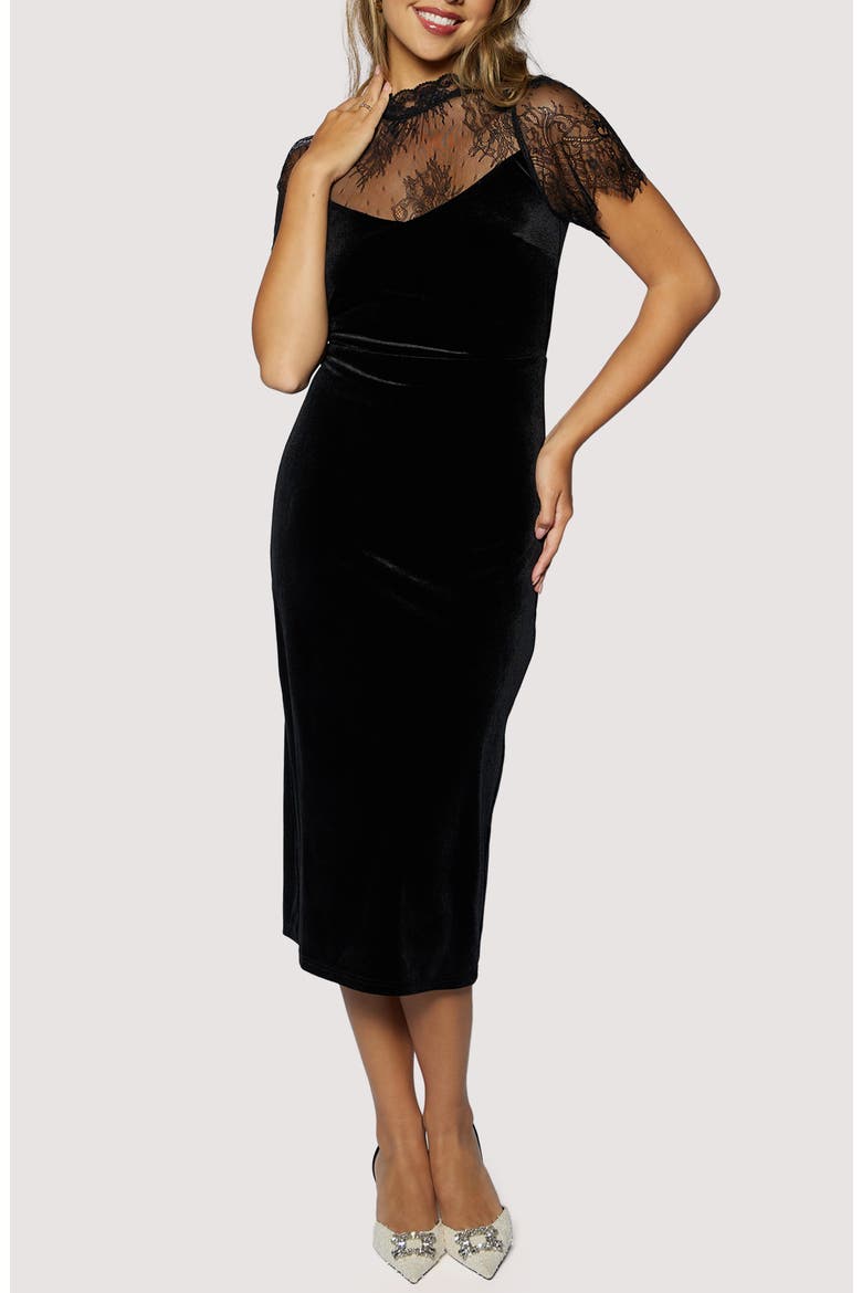 Fiorella Lace Velvet Maxi Dress, Main, color, BLACK