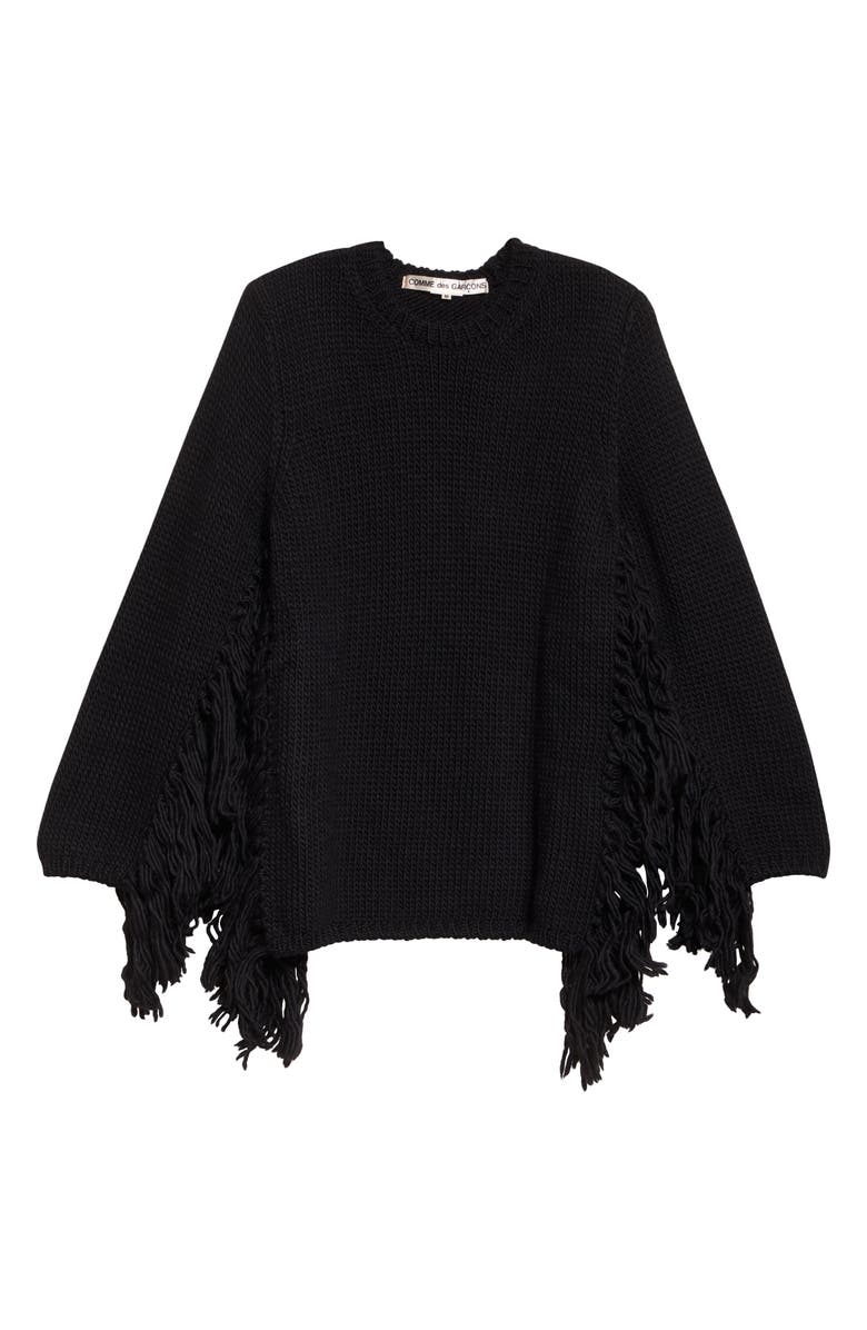 Comme des Garçons Roving Fringe Wool Jersey Sweater, Alternate, color, Black