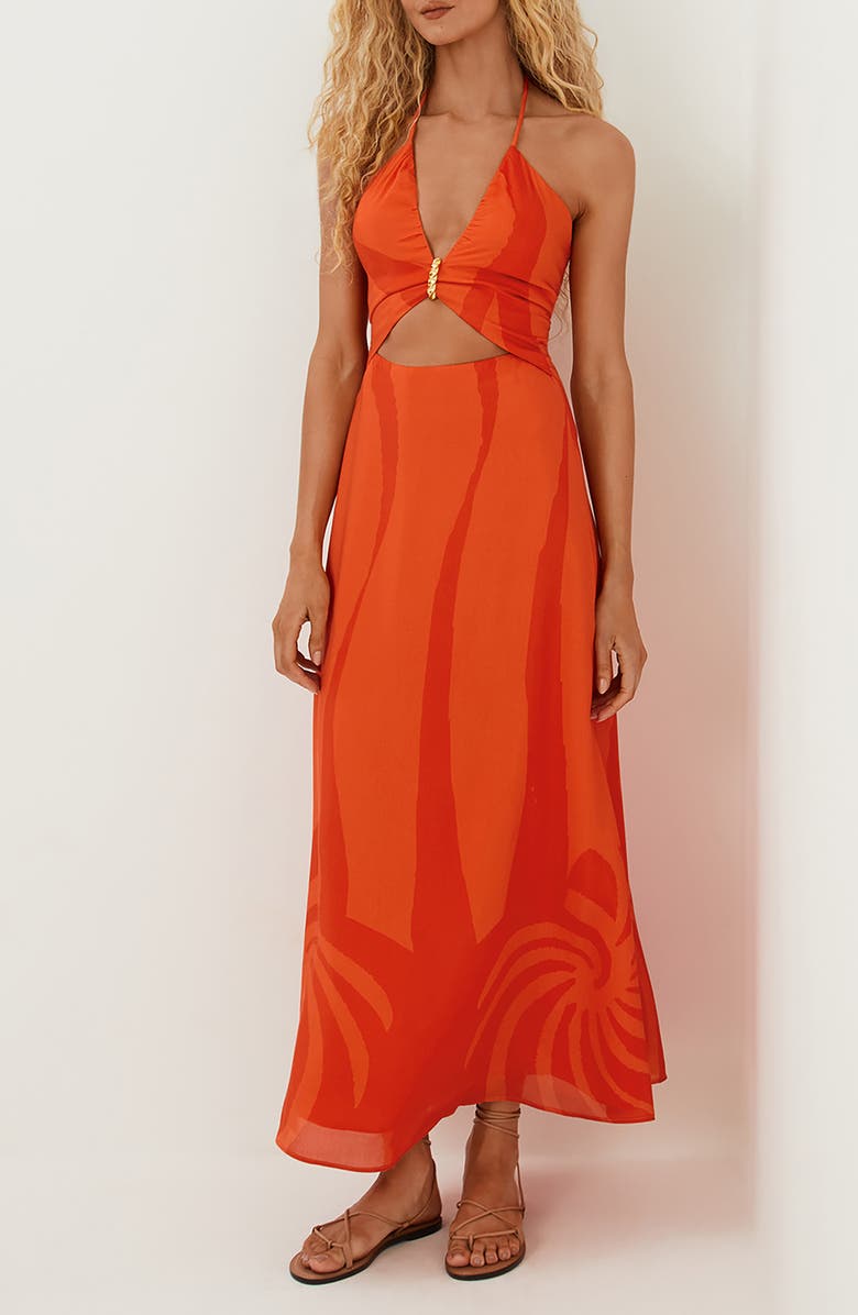 ViX Paula Hermanny Cherie Aurea Cutout Cover-Up Maxi Sundress, Main, color, 