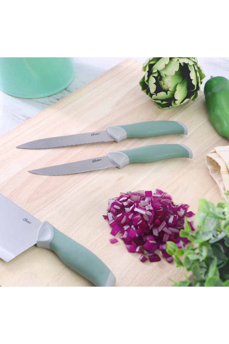 Linbergh 14 Piece Stainless Steel Cutlery and Cutting Board Set  with Soft-Grip Handles, Alternate, color, Green