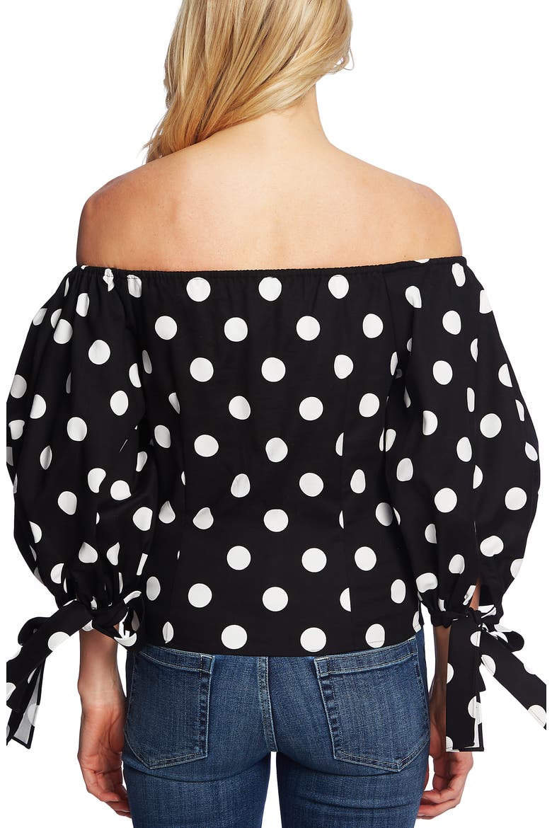 Dappled Dots Off the Shoulder Stretch Cotton Blouse, Alternate, color, RICH BLACK