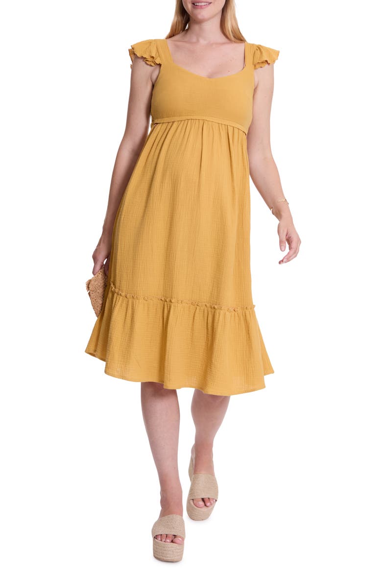 Melody Organic Cotton Gauze Maternity/Nursing Midi Dress, Main, color, CUMIN