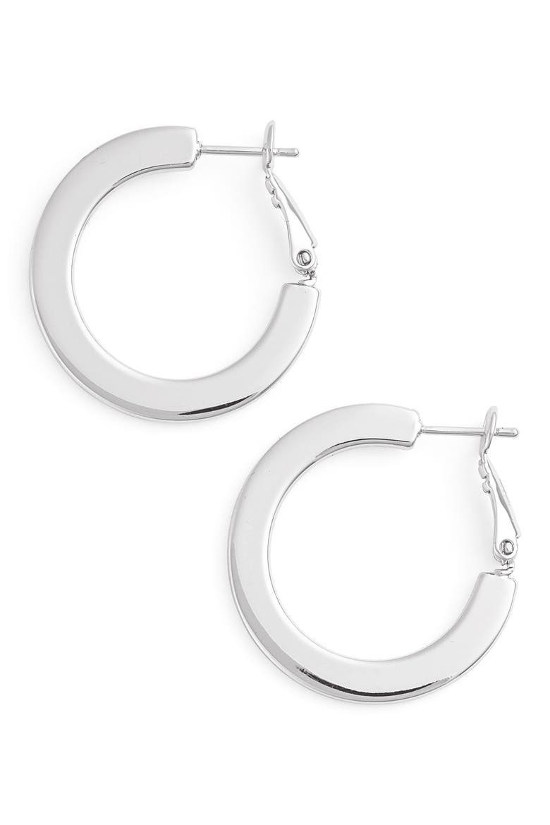 Wide Medium Hoop Earrings, Main, color, RHODIUM