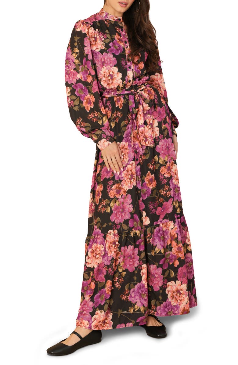 FLYING TOMATO Floral Long Sleeve Shirtdress, Main, color, 