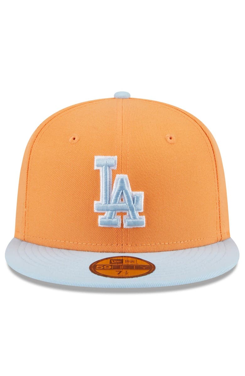 New Era Men's New Era Orange/Light Blue Los Angeles Dodgers Spring Color Basic Two-Tone 59FIFTY Fitted Hat, Alternate, color, Orange