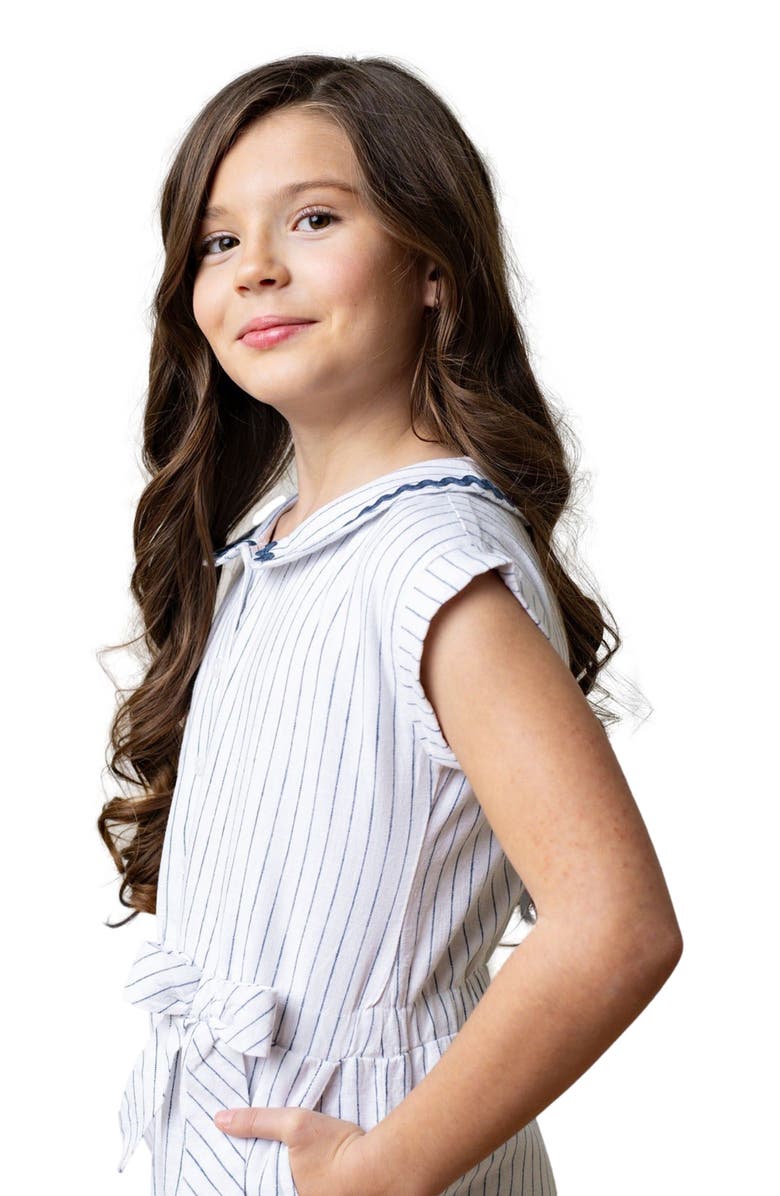 Hope & Henry Girls' Linen Collared Button Front Romper, Toddler, Alternate, color, White Court Pinstripe