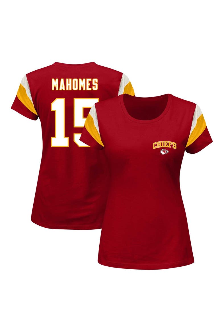 Women's Fanatics Branded Patrick Mahomes Red Kansas City Chiefs Plus Size Sleeve Stripe Name & Number T-Shirt, Alternate, color, Red