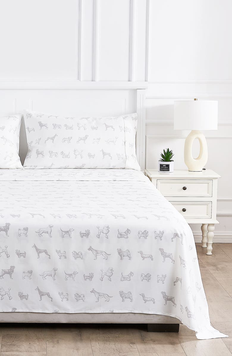 MELANGE HOME Dog 400 Thread Count Cotton Sheet Set, Alternate, color, Grey