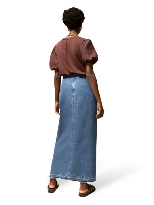 Ro&zo Denim Split Front Maxi Skirt In Blue
