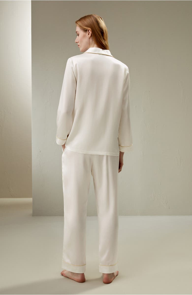 Lilysilk Women's Gold Piping Silk Pajamas Set, Alternate, color, Natural White