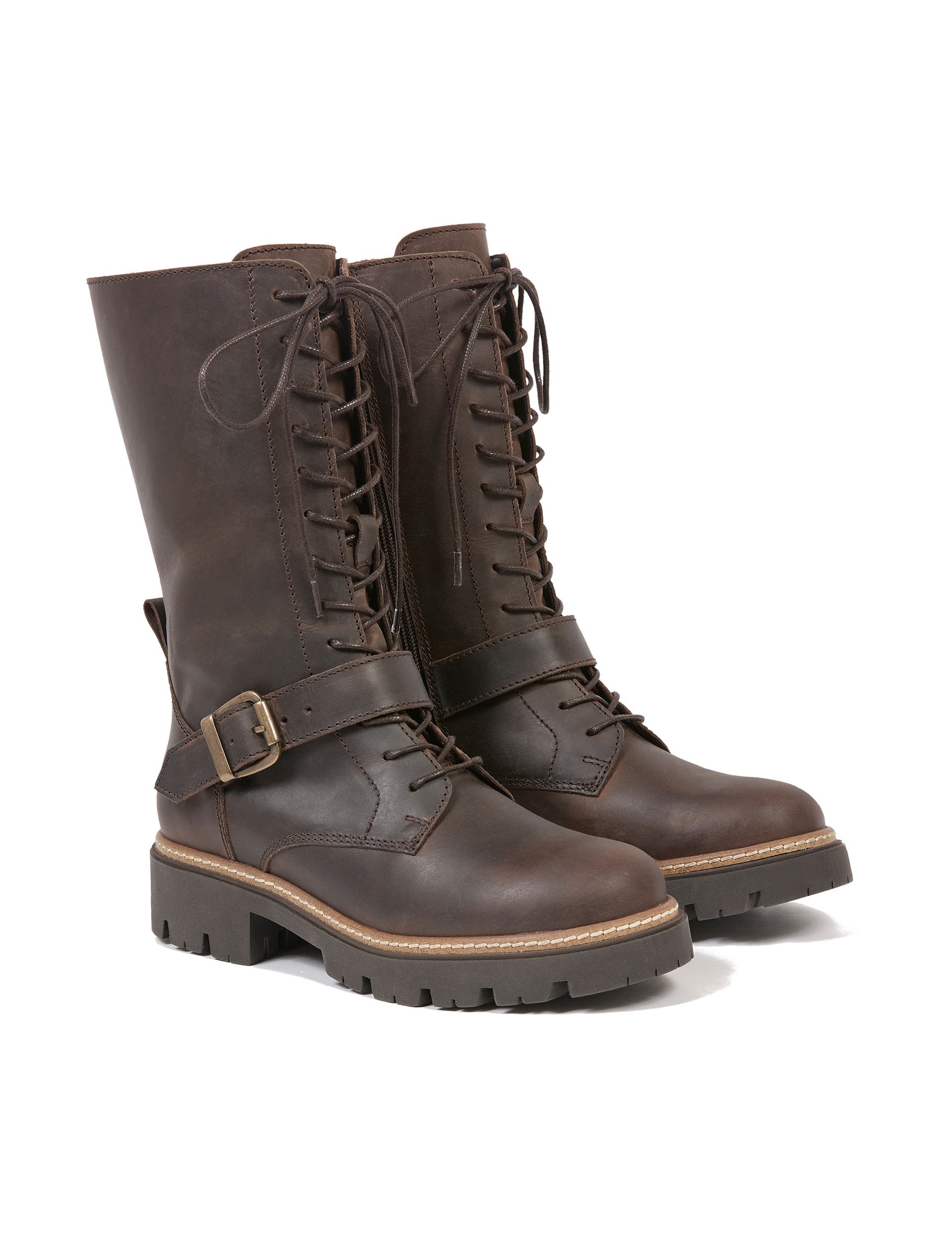 Strap Detail Lace Up Mid Calf Boots, Alternate, color, Tanners Brown