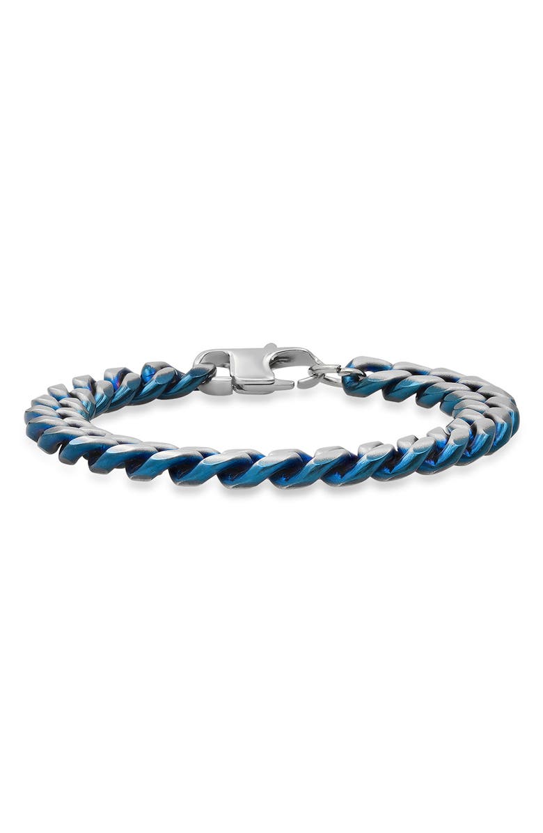 HMY JEWELRY Two-Tone Cuban Chain Bracelet, Main, color, Blue