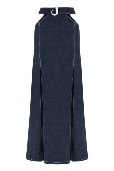 Jendue Women's Siena Maxi Denim Skirt - High-Waisted A-Line Blue