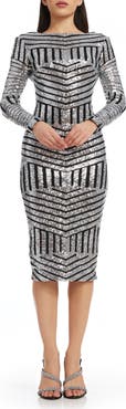 Dress the Population Emery Sequin Stripe Long Sleeve Cocktail Dress