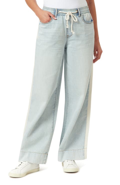 High Rise Drawstring Stripe Wide Leg Jeans