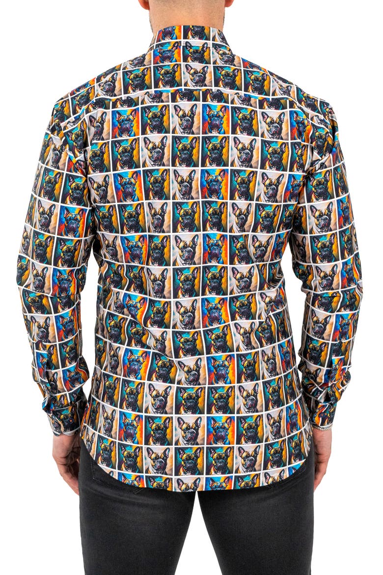 Fibonacci Puppy Portrait Contemporary Fit Button-Up Shirt, Alternate, color, BROWN