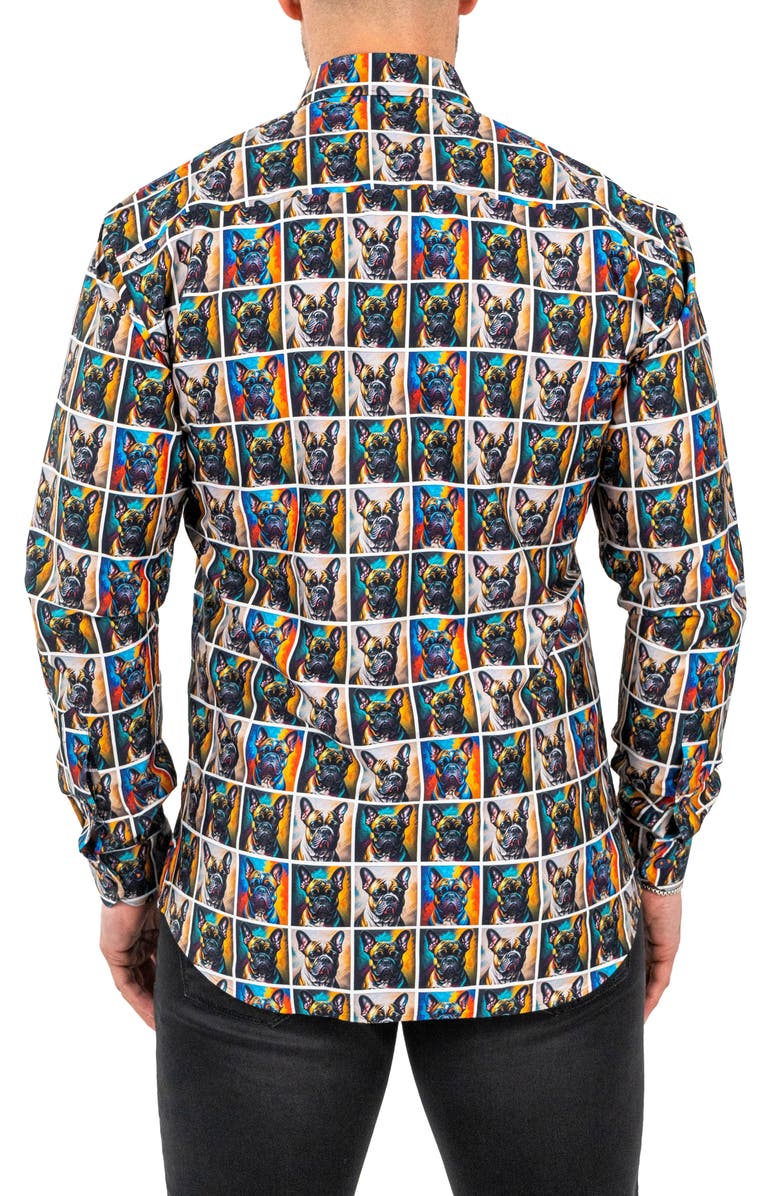Maceoo Fibonacci Puppy Portrait Contemporary Fit Button-Up Shirt, Alternate, color, Brown