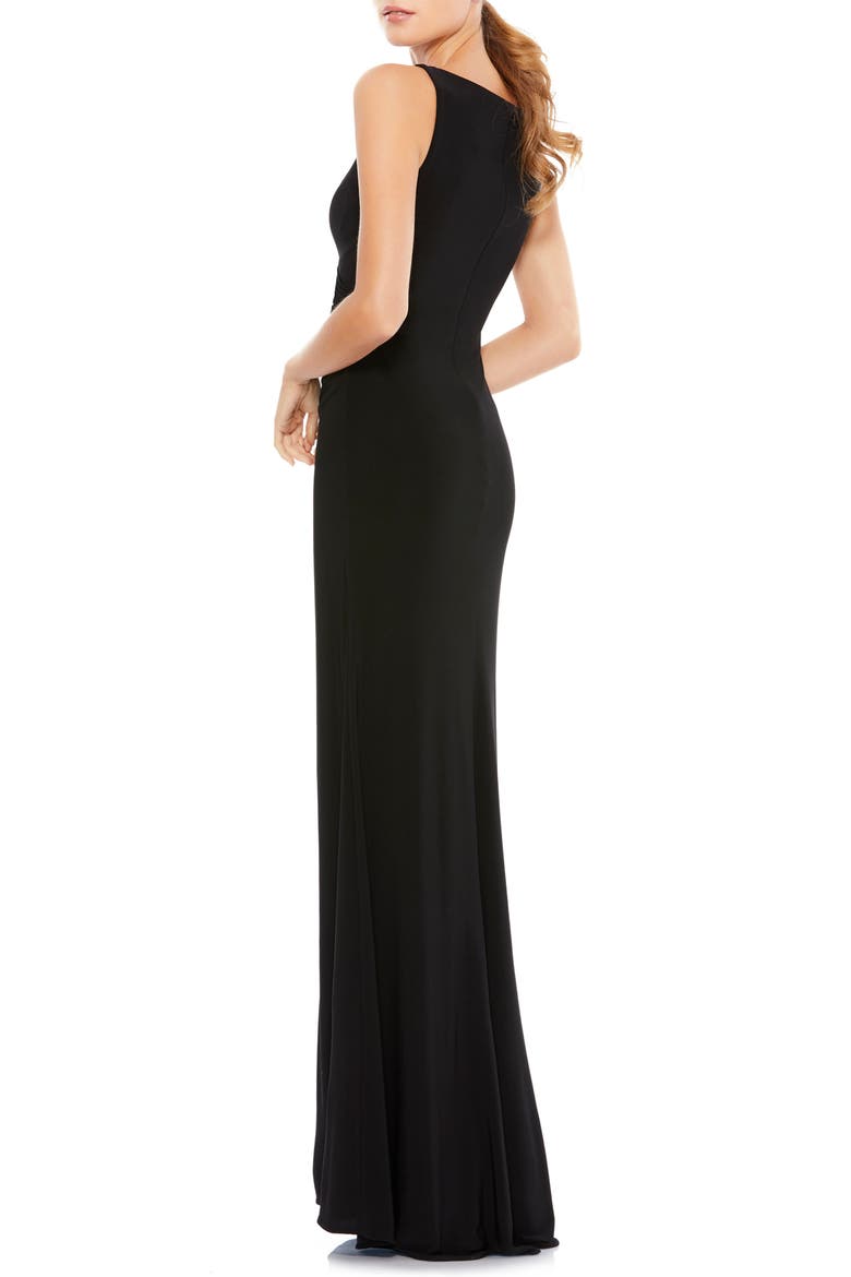 Ruched Stretch Jersey V-Neck Gown, Alternate, color, BLACK