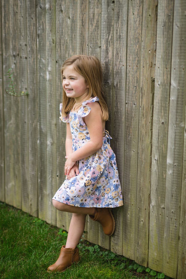 Girls Ruffle Sleeve Dress, Alternate, color, Purple Flowers