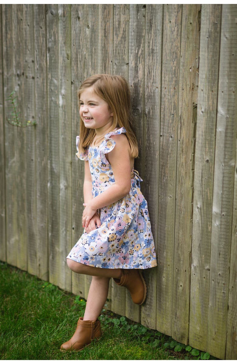 WORTHY THREADS Girls Ruffle Sleeve Dress, Alternate, color, Purple Flowers