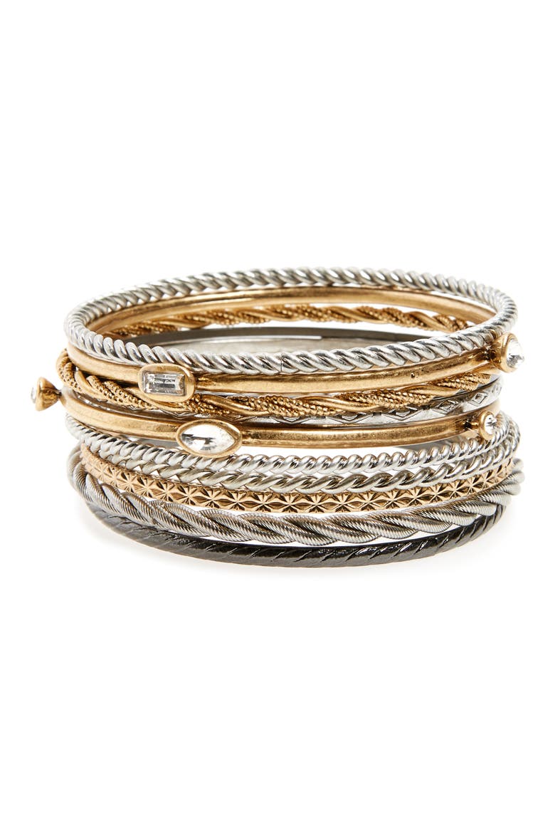 Set of 11 Bangles, Main, color, CLEAR- GOLD- RHODIUM- HEM