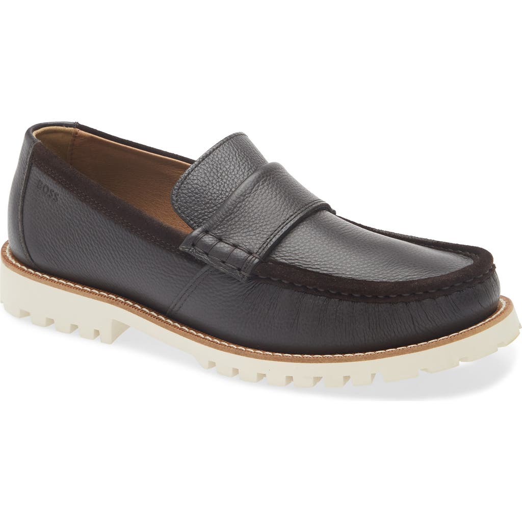 Hugo Boss Boss Tirian Penny Loafer In Dark Brown