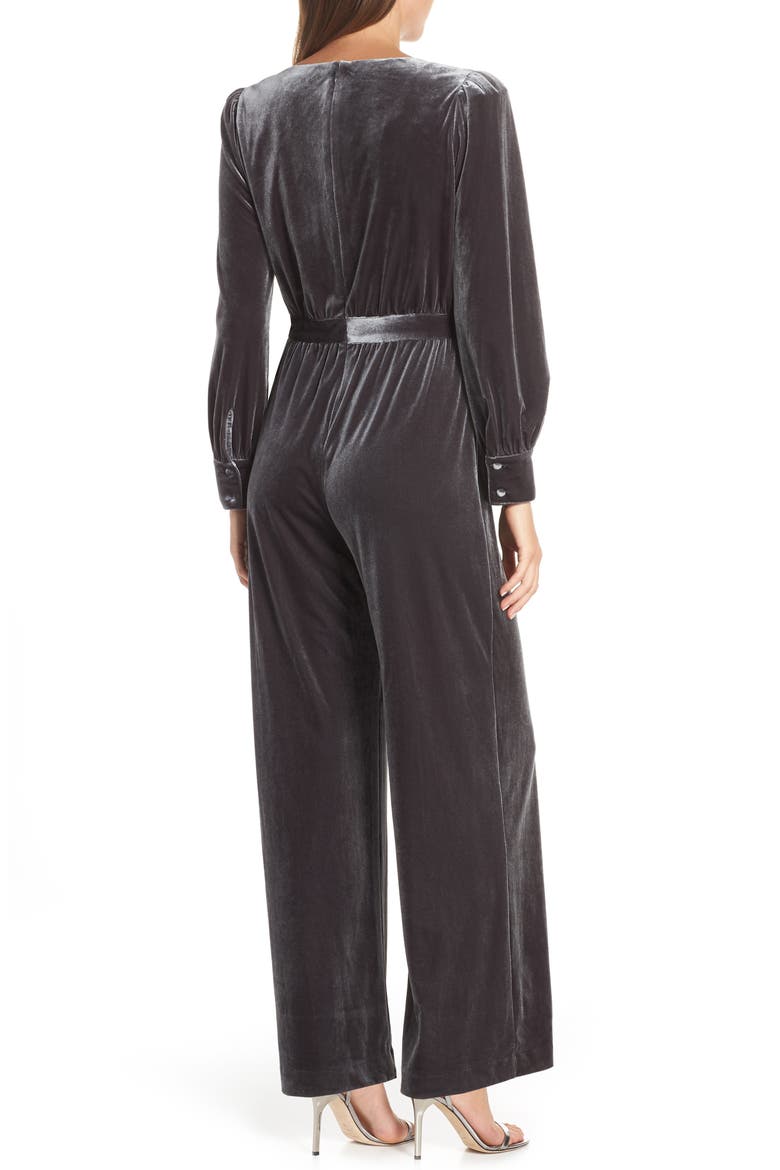 Wrap Look Velvet Jumpsuit, Alternate, color, GREY