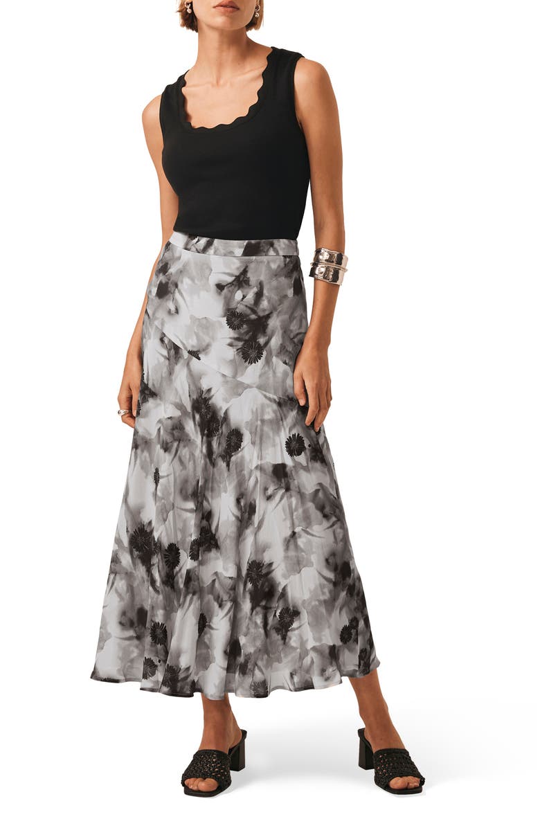 MINT VELVET Floral Print Midi Skirt, Alternate, color, Grey