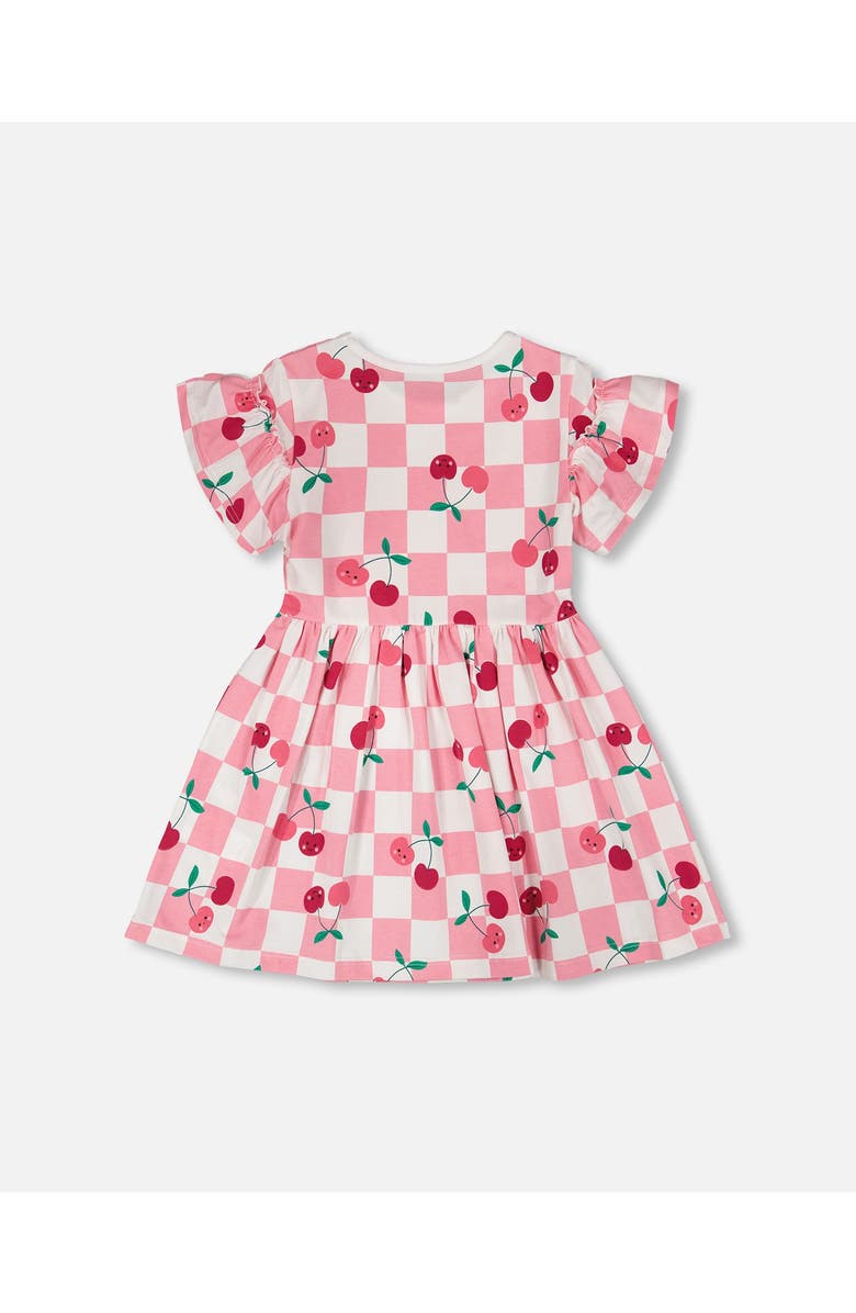 Deux par Deux Organic Cotton Jersey Cherries Short Sleeve Dress, Alternate, color, Pink Printed Cherries