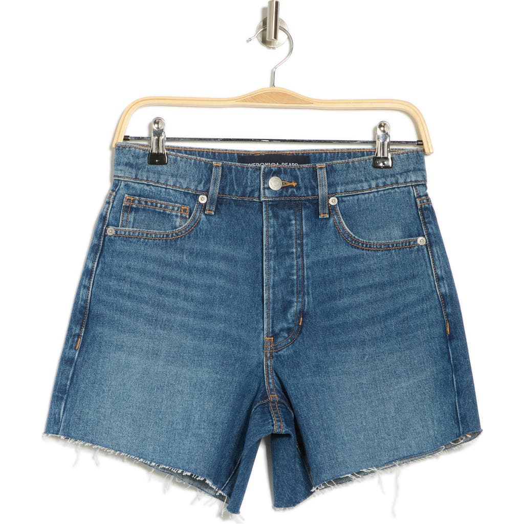 Shop Veronica Beard Ellis Mid Rise Cutoff Denim Shorts In Stoned Bright Blue