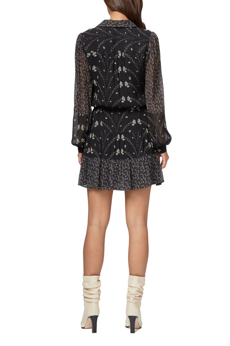 Osteria Mixed Floral Long Sleeve Silk Chiffon Dress, Alternate, color, BLACK MULTI MIX