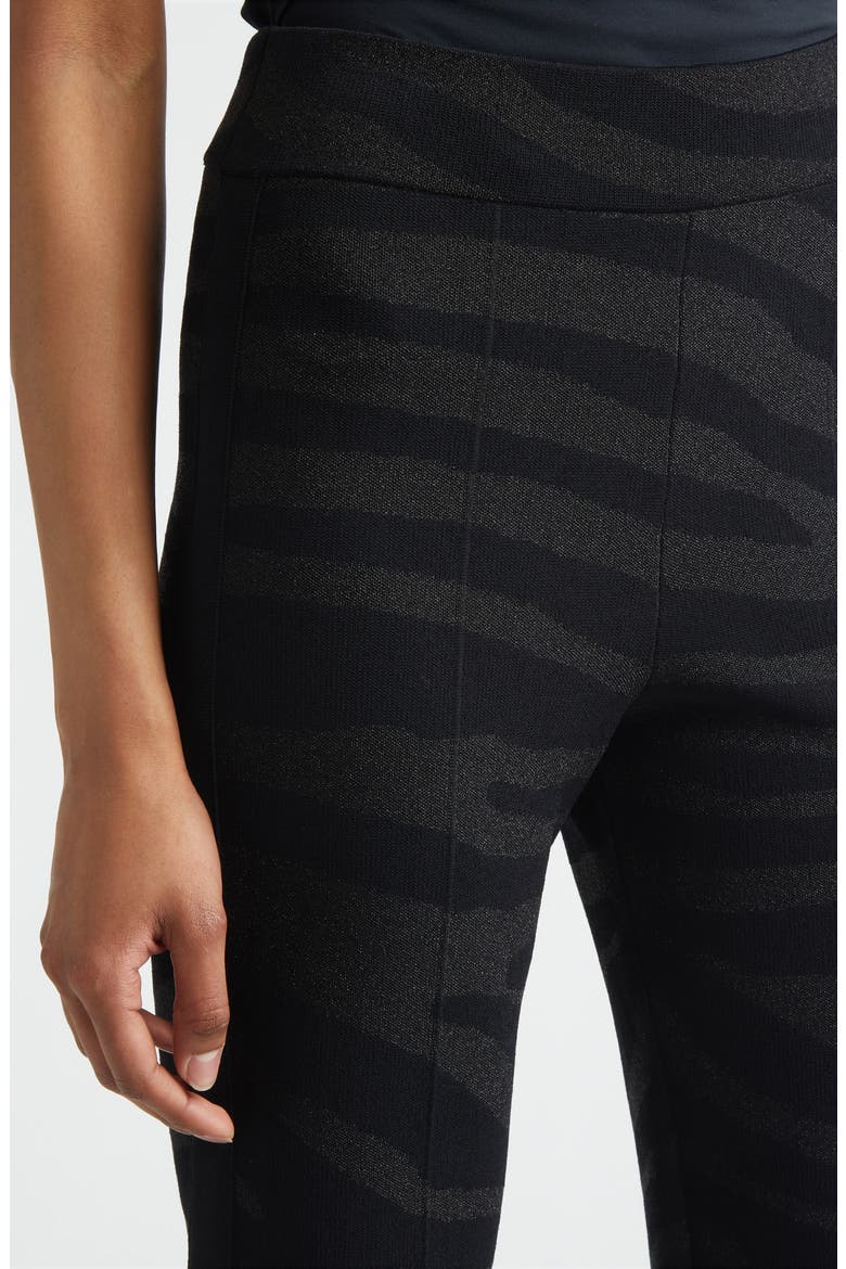 Isabel Metallic Zebra Jacquard Santa Roma Knit Pants, Alternate, color, BLACK METALLIC