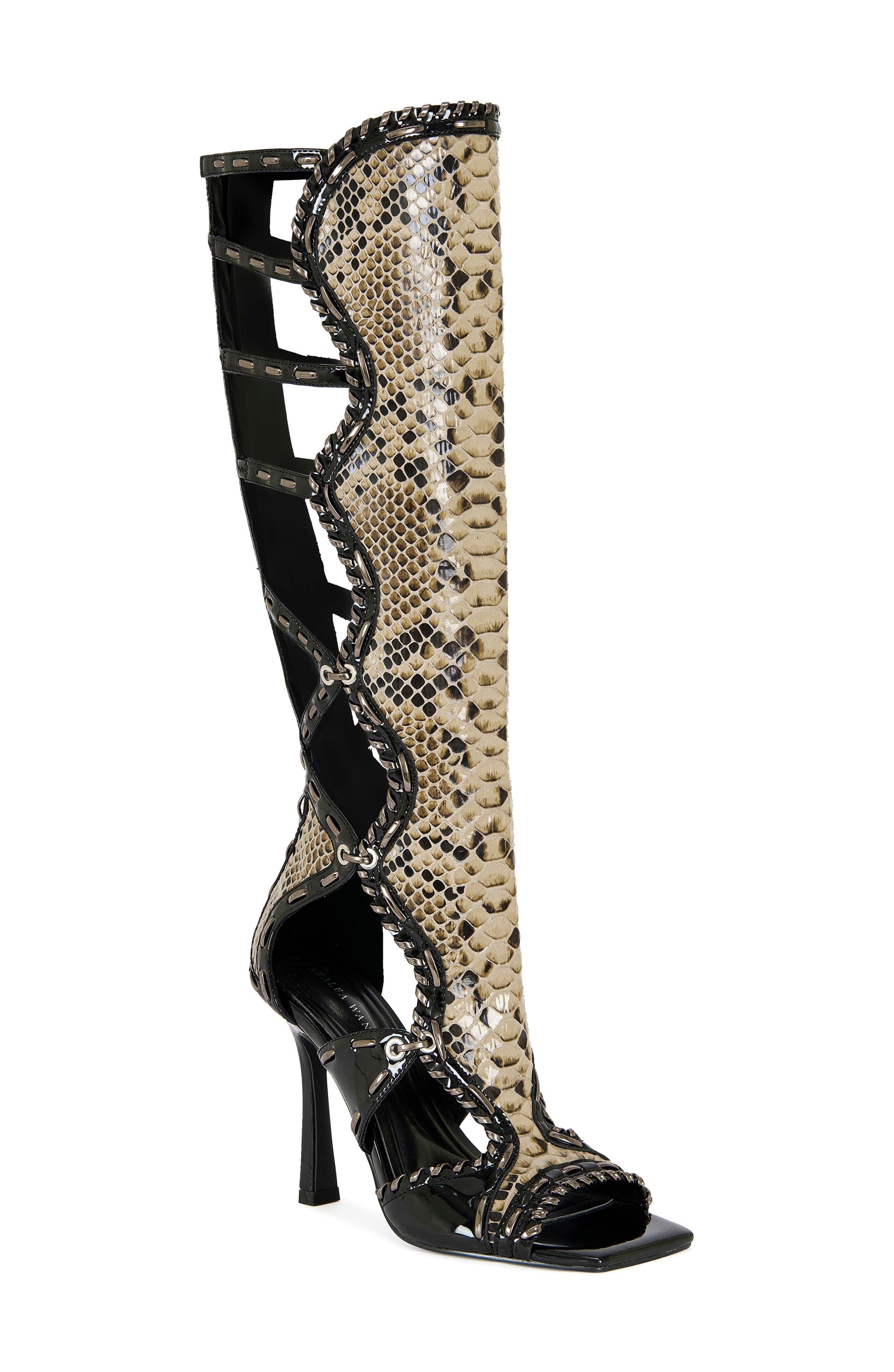 AZALEA WANG Indrani Snake Gladiator Boot, Main, color, Black