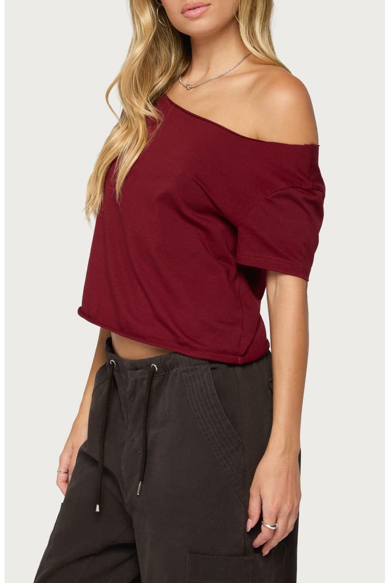 Dosie One-Shoulder Crop Top, Alternate, color, BURGUNDY