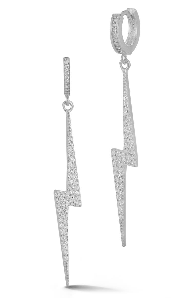 SPHERA MILANO Pavé Lightning Bolt Huggie Hoop Earrings, Main, color, Silver