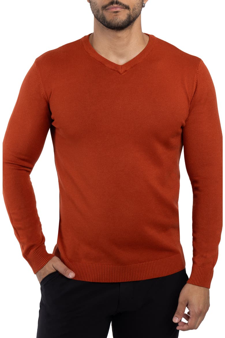 V-Neck Rib Knit Sweater, Main, color, BRICK